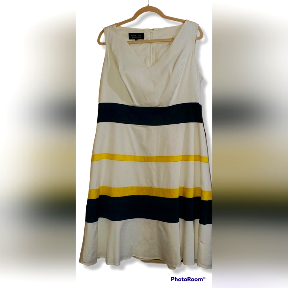 Evan-Picone Black Label Sleeveless Dress/ Size 16/ Ivory with Navy and Yellow